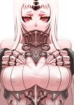  1girl breast_suppress breasts claws horn kantai_collection large_breasts long_hair looking_at_viewer pale_skin red_eyes seaport_hime shinkaisei-kan solo white_hair zakusi 