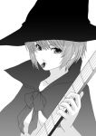  1girl ak2 bow cape greyscale guitar hat instrument jpeg_artifacts monochrome nagato_yuki short_hair solo suzumiya_haruhi_no_yuuutsu witch witch_hat 