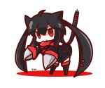  1girl ahoge animal_ears bent_over black_hair cat_ears cat_tail chibi claws long_hair looking_at_viewer nuu_(nu-nyu) open_mouth original red_eyes solo tail translation_request twintails 