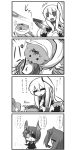  3girls 4koma aircraft_carrier_hime animalization bangs blush blush_stickers comic commentary_request dog dog_tail eyepatch fetch frisbee gomasamune highres kantai_collection long_hair mechanical_halo monochrome multiple_girls open_mouth pomeranian_(dog) scarf shinkaisei-kan short_hair side_ponytail sketch tail tail_wagging tatsuta_(kantai_collection) tenryuu_(kantai_collection) tongue translated yuudachi_(kantai_collection) 