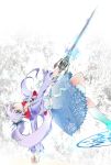  1girl blue_eyes dress highres holding holding_sword holding_weapon jewelry lavender_hair long_hair long_sleeves mya_knk necklace ponytail rapier rwby sash snowflakes solo sword tiara upside-down very_long_hair weapon weiss_schnee 
