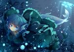  1girl blue_eyes blue_hair head_fins japanese_clothes looking_at_viewer mermaid monster_girl sketch solo submerged swimming touhou underwater wakasagihime yetworldview_kaze 