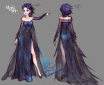  back bare_shoulders dark_persona dress elsa_(frozen) eyeshadow frozen_(disney) high_heels lips makeup purple_hair red_eyes yi_lee 