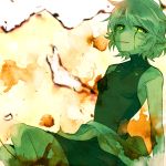  1girl bare_shoulders blood bloody_tears looking_at_viewer mizuhashi_parsee monochrome pointy_ears short_hair six_(fnrptal1010) skin_tight skirt sleeveless sleeveless_shirt slit_pupils small_breasts solo tears touhou 