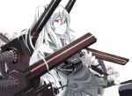  1girl aircraft_carrier_oni gauntlets kantai_collection long_hair looking_at_viewer machinery patisurotto reaching red_eyes shinkaisei-kan side_ponytail sitting sketch solo white_hair white_skin 
