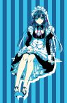  black_hair blue_eyes f-ism highres long_hair maid maid_headdress murakami_suigun original sitting skirt 