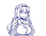  1girl bangs breasts cleavage comic dress_shirt idolmaster large_breasts long_hair monochrome open_mouth shaded_face shijou_takane shirt shisoworld silent_comic simple_background solo sweat sweatdrop white_background 