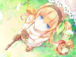  1girl blonde_hair blue_eyes colored_eyelashes doll edna_(tales) expressionless flower from_above gloves hair_ribbon hairband looking_up mugen-sakura parasol ribbon short_hair side_ponytail skirt solo tales_of_(series) tales_of_zestiria tress_ribbon umbrella 