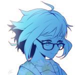  1girl blue flower glasses kuriyama_mirai kyoukai_no_kanata lightingsaber short_hair simple_background solo sunflower white_background 