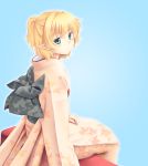  1girl alternate_costume blonde_hair floral_print gomi_(gomitin) green_eyes japanese_clothes kimono long_sleeves looking_at_viewer mizuhashi_parsee obi pointy_ears sash sitting solo touhou wide_sleeves 