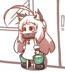 1girl ahoge animal_ears blush_stickers bucket carrying cat_ears chibi commentary_request inori_(xyz5568) kantai_collection kemonomimi_mode mittens northern_ocean_hime pale_skin punishment red_eyes shinkaisei-kan standing tears translated white_hair 