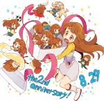  6+girls anniversary ball blonde_hair boots brown_eyes brown_hair dated dinosaur ebo english hairband inazuma_eleven inazuma_eleven_(series) inazuma_eleven_go inazuma_eleven_go_chrono_stone long_hair mochimochi_kinakomochi multiple_girls multiple_persona nanobana_kinako nanobana_kinako_(mixi_max_master_dragon) no_pupils raimon raimon_school_uniform raimon_soccer_uniform school_uniform shirt skirt soccer_ball soccer_uniform sportswear sweater_vest telstar track_jacket white_background 