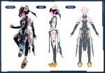  1girl akikazu_mizuno armor hair_ornament looking_at_viewer phantasy_star phantasy_star_online_2 pointy_ears purple_hair sega short_hair simple_background solo standing turnaround 