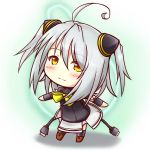  1girl ahoge bowtie chibi hair_ornament kazenonegura looking_at_viewer original silver_hair smile solo two_side_up yellow_eyes 