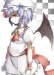  1girl ascot baron_(x5qgeh) bat_wings clenched_hand hat looking_at_viewer mob_cap pointy_ears purple_hair red_eyes remilia_scarlet short_hair sketch smile solo touhou wings wrist_cuffs 