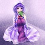  1girl blush book breasts cloak doyouwantto dress hat hood koumajou_densetsu koumajou_densetsu_1 large_breasts long_hair looking_at_viewer patchouli_knowledge purple_hair solo touhou violet_eyes 