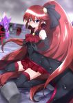  1girl black_gloves black_legwear blue_eyes blush bucket cosplay crystal cure_unlovely elbow_gloves genderswap gloves hair_ribbon happinesscharge_precure! long_hair looking_at_viewer nakahira_guy phantom_(happinesscharge_precure!) precure ranma-chan ranma_1/2 red_skirt redhead ribbon saotome_ranma skirt solo thigh-highs very_long_hair wet 