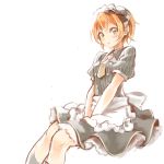  1girl apron headdress highres hoshizora_rin konya_(chocolate_palette) looking_at_viewer love_live!_school_idol_project orange_hair short_hair waist_apron yellow_eyes 