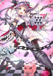  1girl :d blue_eyes frills hairband lolita_fashion lolita_hairband long_hair looking_at_viewer open_mouth original pig purple_hair rocket_launcher smile soramu thigh-highs twintails weapon zettai_ryouiki 