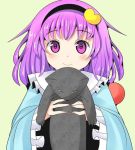  1girl cat hairband holding komeiji_satori long_hair looking_at_viewer oimonocake purple_hair smile touhou violet_eyes 