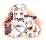  2girls horn horns kantai_collection long_hair looking_at_viewer lowres multiple_girls northern_ocean_hime red_eyes rei_(rei&#039;s_room) seaport_hime shinkaisei-kan sitting white_hair white_skin 