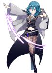  1girl ararecoa armor blue_eyes blue_hair breasts byleth cape fire_emblem fire_emblem:_three_houses hair_ornament highres long_hair looking_at_viewer nintendo simple_background solo white_background 