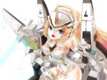  1girl arnval_mk2 blonde_hair blue_eyes busou_shinki doll_joints energy_sword headgear highres holding long_hair looking_at_viewer mecha_musume open_mouth ponytail rff_(3_percent) sketch solo sword weapon 