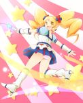  1girl alternate_form arakawa_tarou blonde_hair blush boots cure_honey eyelashes hair_ornament happinesscharge_precure! happy high_heel_boots high_heels highres knee_boots kneehighs long_hair looking_at_viewer magical_girl oomori_yuuko open_mouth popcorn_cheer precure puffy_sleeves shirt skirt smile solo twintails wrist_cuffs yellow_eyes 