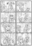  4koma :d aoki_hagane_no_arpeggio bbb_(friskuser) blush capelet choker comic cup dress heart highres kongou_(aoki_hagane_no_arpeggio) long_hair maya_(aoki_hagane_no_arpeggio) monochrome moon multiple_girls open_mouth pantyhose revision ribbon shocked_eyes sitting smile spoilers spoken_heart striped sweat sweatdrop teacup tears thigh-highs translation_request twintails wavy_mouth 