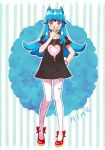  1girl alternate_hairstyle black_shirt blue_eyes blue_hair blush character_name english eyelashes fashion happinesscharge_precure! heart horns kagami_chihiro long_hair looking_at_viewer precure red_shoes shirayuki_hime shirt shoes solo standing 