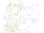  1girl alternate_costume bouquet chiyaru comic dress flower fubuki_(kantai_collection) kantai_collection ponytail school_uniform serafuku solo veil wedding_dress 
