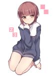  1girl adapted_costume blush brown_eyes brown_hair hand_to_own_mouth haruyuki_(yukichasoba) kantai_collection seiza short_hair sitting solo thighs track_jacket z3_max_schultz_(kantai_collection) 
