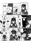  !! !? 2girls bare_shoulders bowtie brain_freeze claws comic detached_sleeves eating gothic_lolita hairband horn isolated_island_oni kantai_collection lolita_fashion lolita_hairband long_hair monochrome multiple_girls ribbed_sweater seaport_hime shaved_ice shinkaisei-kan sweater translation_request urushi 