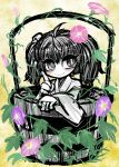  1girl bucket flower hair_bobbles hair_ornament in_bucket in_container kisume short_hair smile solo touhou twintails vines yt_(wai-tei) 