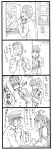  4koma admiral_(kantai_collection) bbb_(friskuser) comic detached_sleeves facial_hair goatee hairband hat highres japanese_clothes kaga_(kantai_collection) kantai_collection kongou_(kantai_collection) mirror monochrome multiple_girls muneate nontraditional_miko peaked_cap shaving shaving_cream side_ponytail simple_background sparkle tears toothbrush translated window 