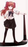  1girl :&lt; black_legwear bow calligraphy_brush gekkan_shoujo_nozaki-kun giant_brush hair_bow highres ink itituki long_hair orange_hair paintbrush polka_dot polka_dot_bow sakura_chiyo school_uniform thigh-highs violet_eyes 