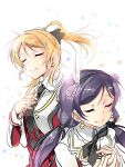  2girls absurdres ajishio ayase_eli blonde_hair blush highres long_hair love_live!_school_idol_project multiple_girls ponytail smile sore_wa_bokutachi_no_kiseki toujou_nozomi twintails 