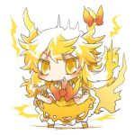  1girl aura blush chibi clenched_hands ex-keine fang golden_hair hair_raising horn_ribbon horns jpeg_artifacts kamishirasawa_keine long_hair lowres open_mouth rebecca_(keinelove) ribbon tail touhou yellow_eyes 