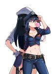  2girls belt bubble_blowing hat highres kill_la_kill kiryuuin_satsuki matoi_ryuuko midriff multiple_girls police police_hat police_uniform uniform 