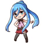  &gt;:d 1girl :d aoki_hagane_no_arpeggio arpeggio_of_blue_steel blue_eyes blue_hair casual chibi long_hair looking_at_viewer open_mouth pensuke pleated_skirt ponytail skirt smile solo takao_(aoki_hagane_no_arpeggio) 