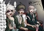  1girl 2boys @_@ ahoge brown_hair dangan_ronpa hinata_hajime komaeda_nagito movie_theater multiple_boys nanami_chiaki nose_bubble pink_hair playstation_portable scared sleeping super_dangan_ronpa_2 tezurumozuru translated white_hair 