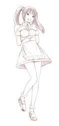  1girl dress monochrome original sketch solo traditional_media twintails yoshitomi_akihito 