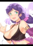  1girl breasts choker circlet cleavage crop_top frills gem green_eyes jewelry jyon large_breasts letterboxed long_hair love_live!_school_idol_project necklace open_mouth purple_hair ribbon ribbon_choker solo toujou_nozomi twintails 