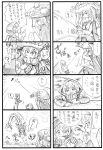  4koma bbb_(friskuser) chicken_(food) comic fishing fishing_rod food highres hooded_jacket kantai_collection monochrome multiple_girls re-class_battleship scarf shinkaisei-kan throwing translation_request wo-class_aircraft_carrier 