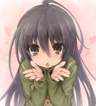  1girl ahoge alastor_(shakugan_no_shana) black_hair blush brown_eyes heart jewelry looking_at_viewer necklace open_mouth pendant roke school_uniform shakugan_no_shana shana solo 