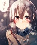  ! 1girl blush breath brown_hair bust face hair_between_eyes heart heart-shaped_pupils looking_at_viewer original red_eyes scarf shiratan short_hair sketch solo spoken_exclamation_mark symbol-shaped_pupils 