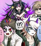  1girl 3boys black_hair blue_eyes brown_hair dangan_ronpa eyeliner green_eyes heterochromia hinata_hajime horns komaeda_nagito makeup mioda_ibuki mirror multicolored_hair multiple_boys red_eyes star streaked_hair sunglasses super_dangan_ronpa_2 tezurumozuru togami_byakuya violet_eyes white_hair wristband yellow_eyes 