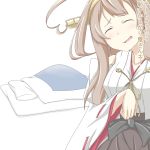 1girl ahoge brown_hair comic detached_sleeves hairband highres japanese_clothes kantai_collection kchair02_(k02-yan) kongou_(kantai_collection) long_hair nontraditional_miko solo translation_request 