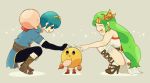  blue_eyes blue_hair bousou candy fire_emblem fire_emblem:_mystery_of_the_emblem gloves green_hair kid_icarus kirby kirby_(series) lollipop long_hair marth nintendo pac-man pac-man_(game) palutena patting smile super_smash_bros. thigh-highs tiara 