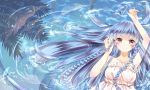  1girl 3000_xiao_chun absurdres afloat blue_eyes blue_hair braid highres long_hair looking_at_viewer lying ocean original smile solo twin_braids wet wet_clothes 